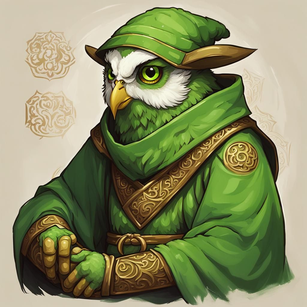 Cyberpunk Duolingo Monk in Green Attire