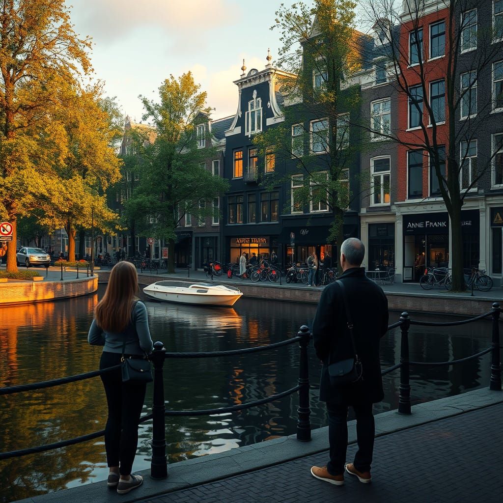 Serene Visitors Outside Anne Frank House in Dreamlike Atmosp...
