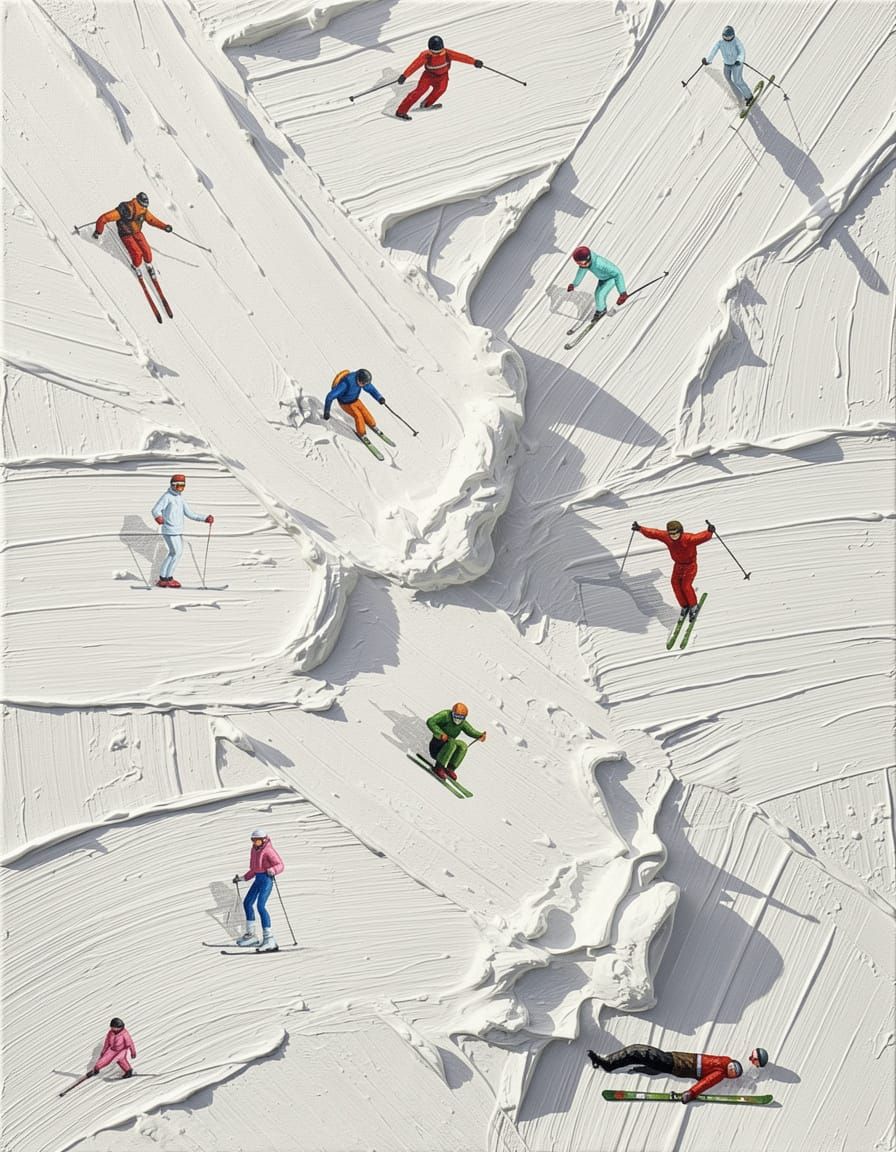 Impasto Skiing Scene From Above