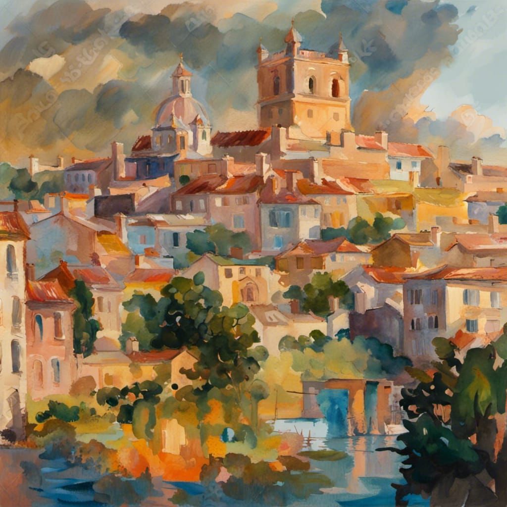 Gouache Watercolor Impressionist Painting on Canvas