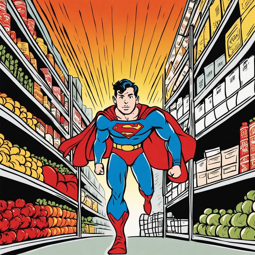 Superman and Julia Roberts in Cartoon Supermarket