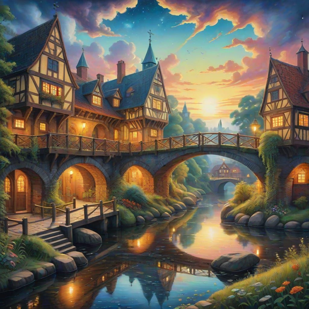 Ancient Nordic City in Vibrant Triadic Colors