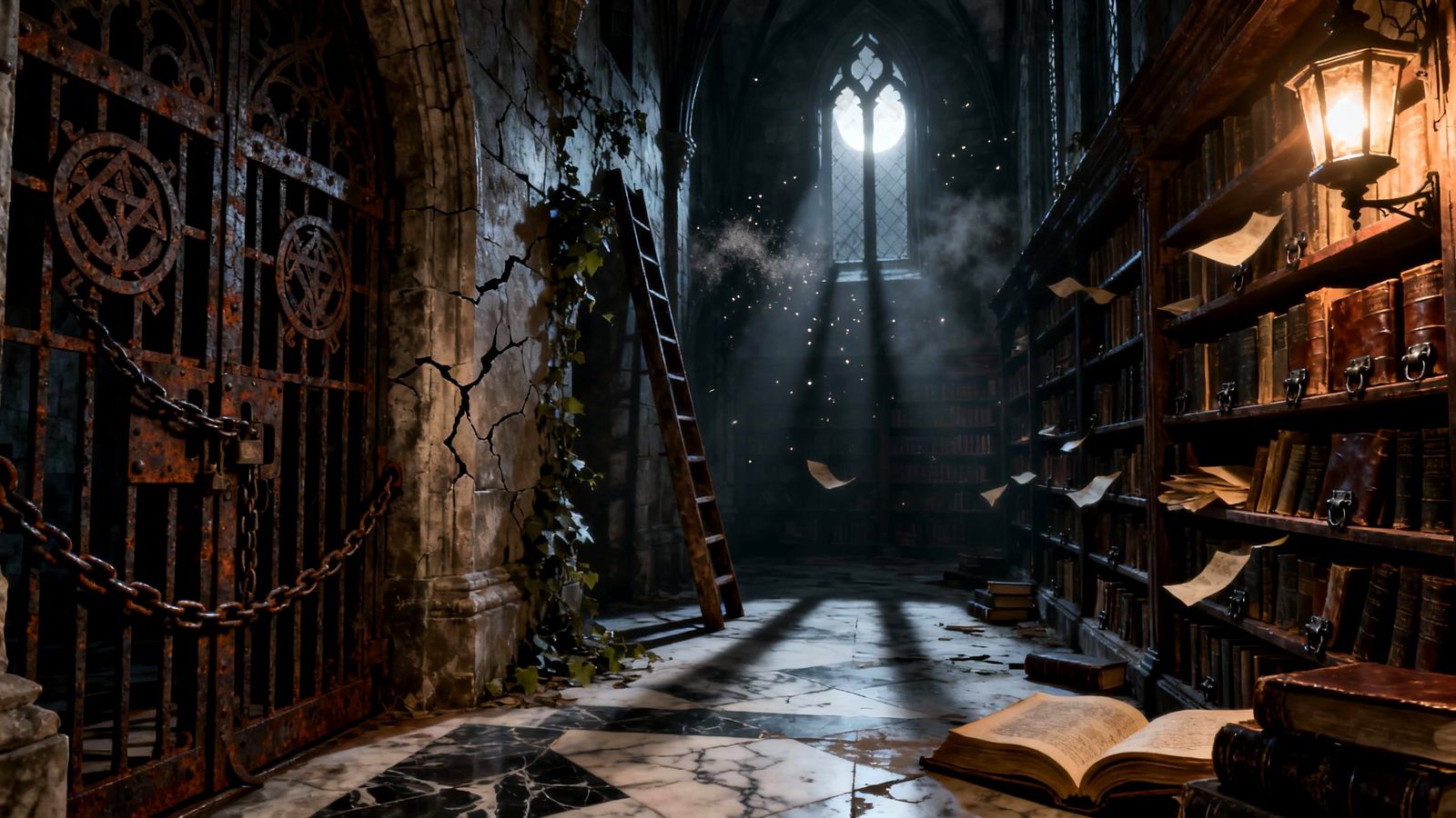 Forbidden Library Wing in Dark Academia Style