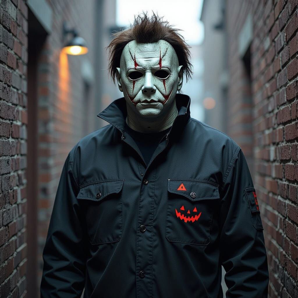 Michael Myers in Dark Alley, Eerie Horror Art