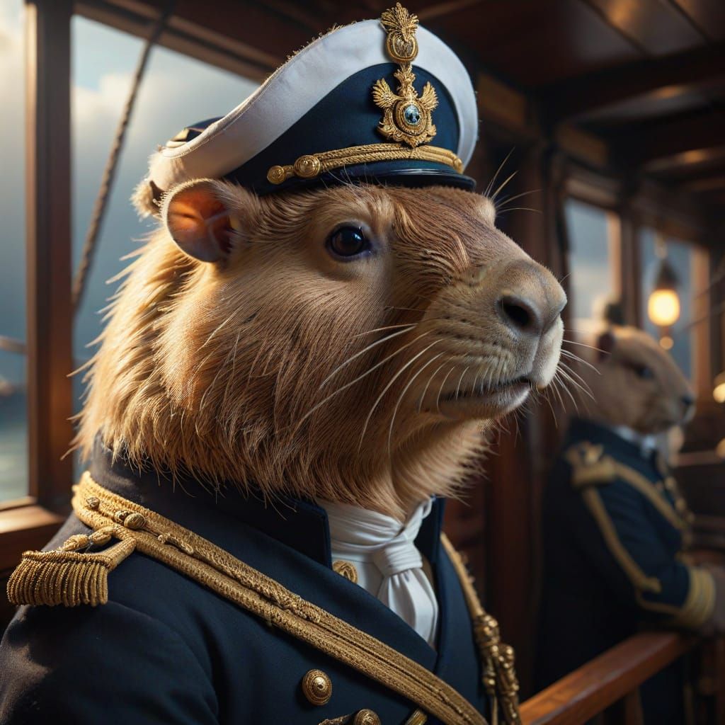 Capybara Admiral: 18th Century Portrait in Rembrandt Style