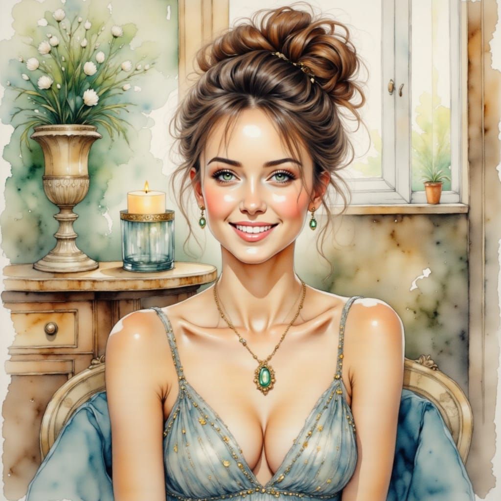 Glamorous Woman in Watercolor and Alcohol Ink