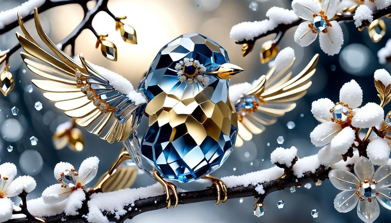 Golden and Blue Crystal Bird