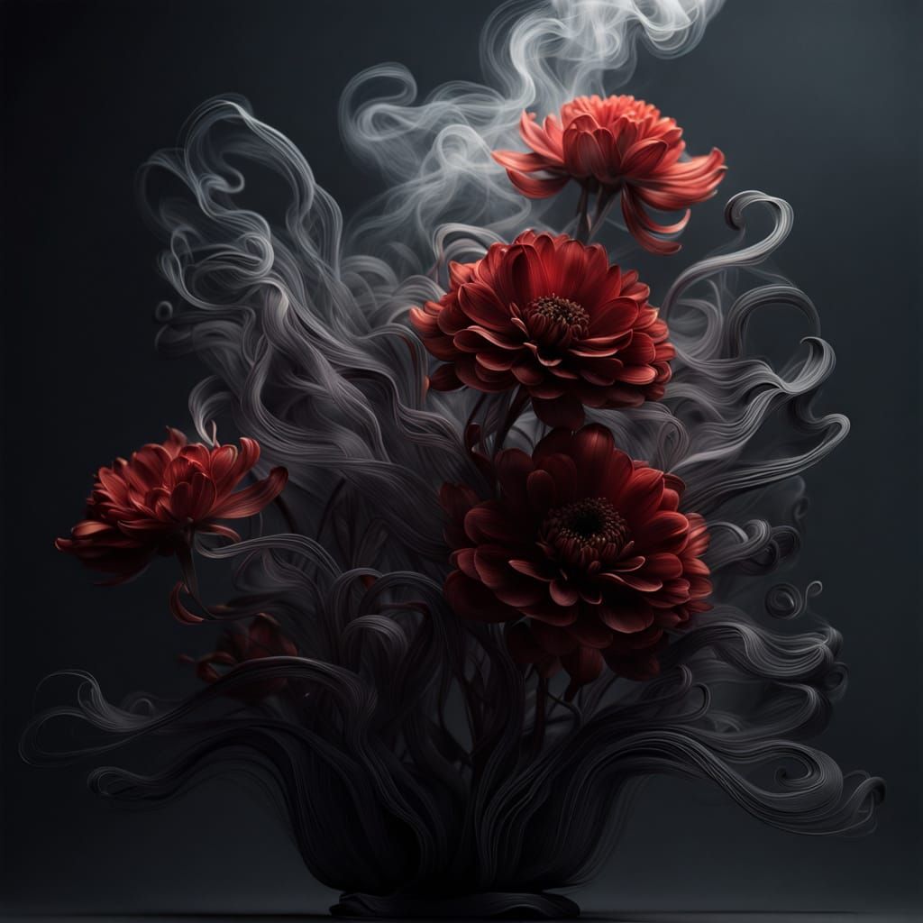 Smoke Flower Bouquet with Golden Sparks, Surrealist Art