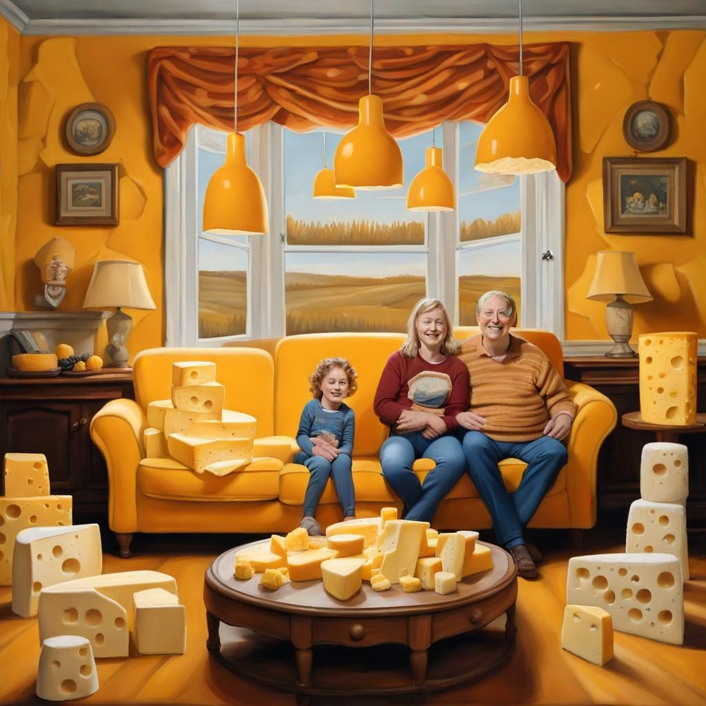 Cheese Family in Cheese Living Room