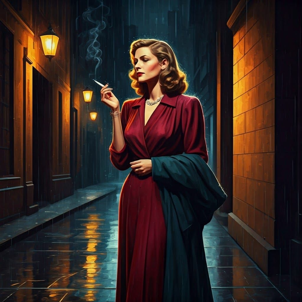 Lauren Bacall in Crimson: A Film Noir Impression