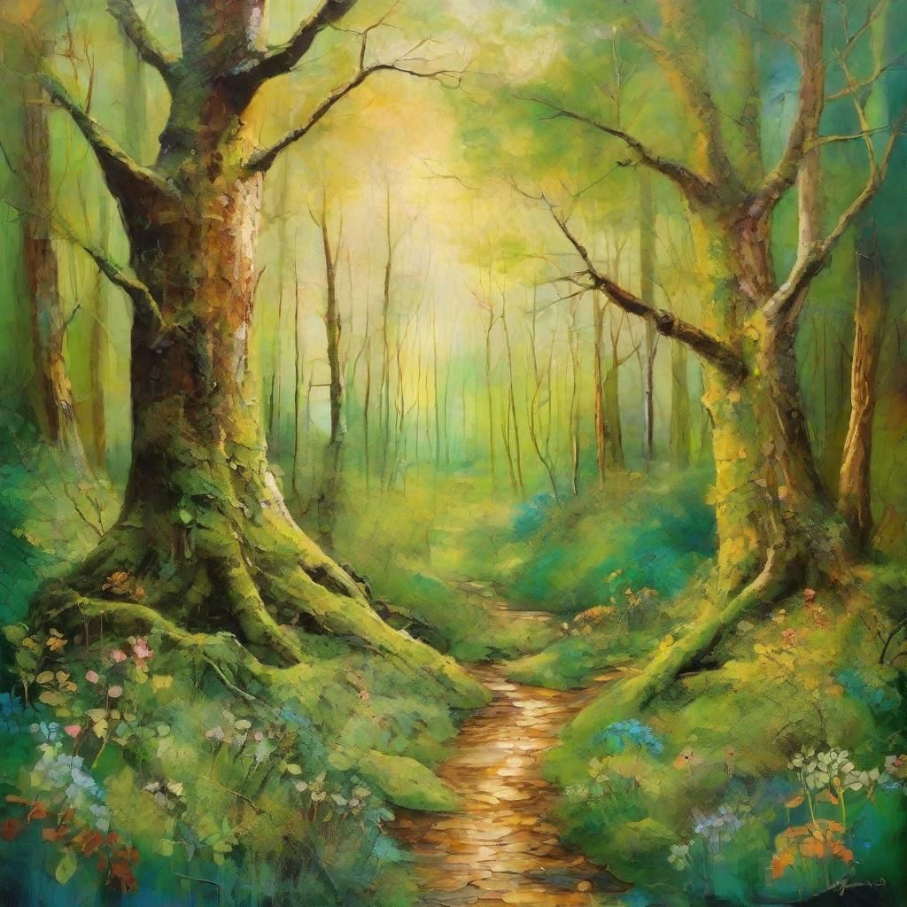 Enchanted Irish Forest in Mixed Media Painting