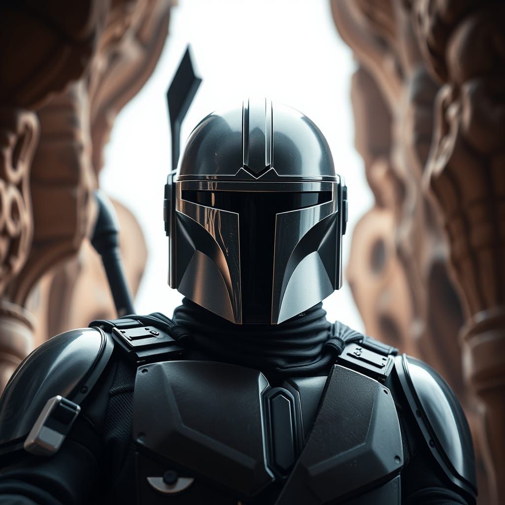 Surreal Mandalorian Portrait in Cinematic Style