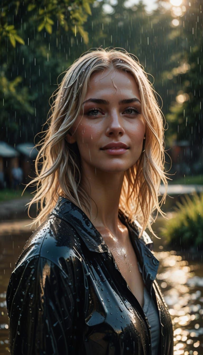 Surreal Slavic Goddess Radiates in the Rain, in Hyper-Realis...