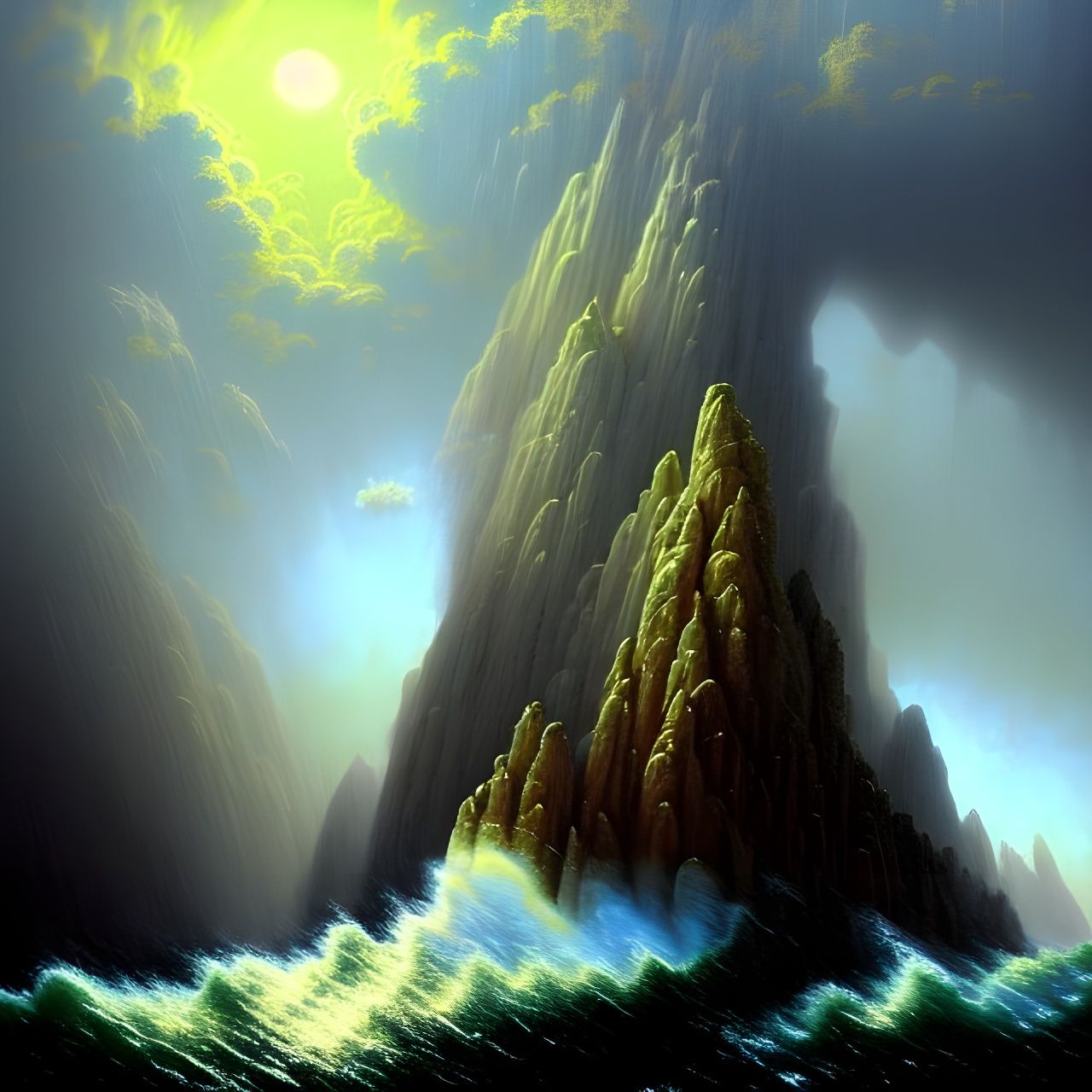 Epic Canyon Fortress in Surreal Digital Art Style