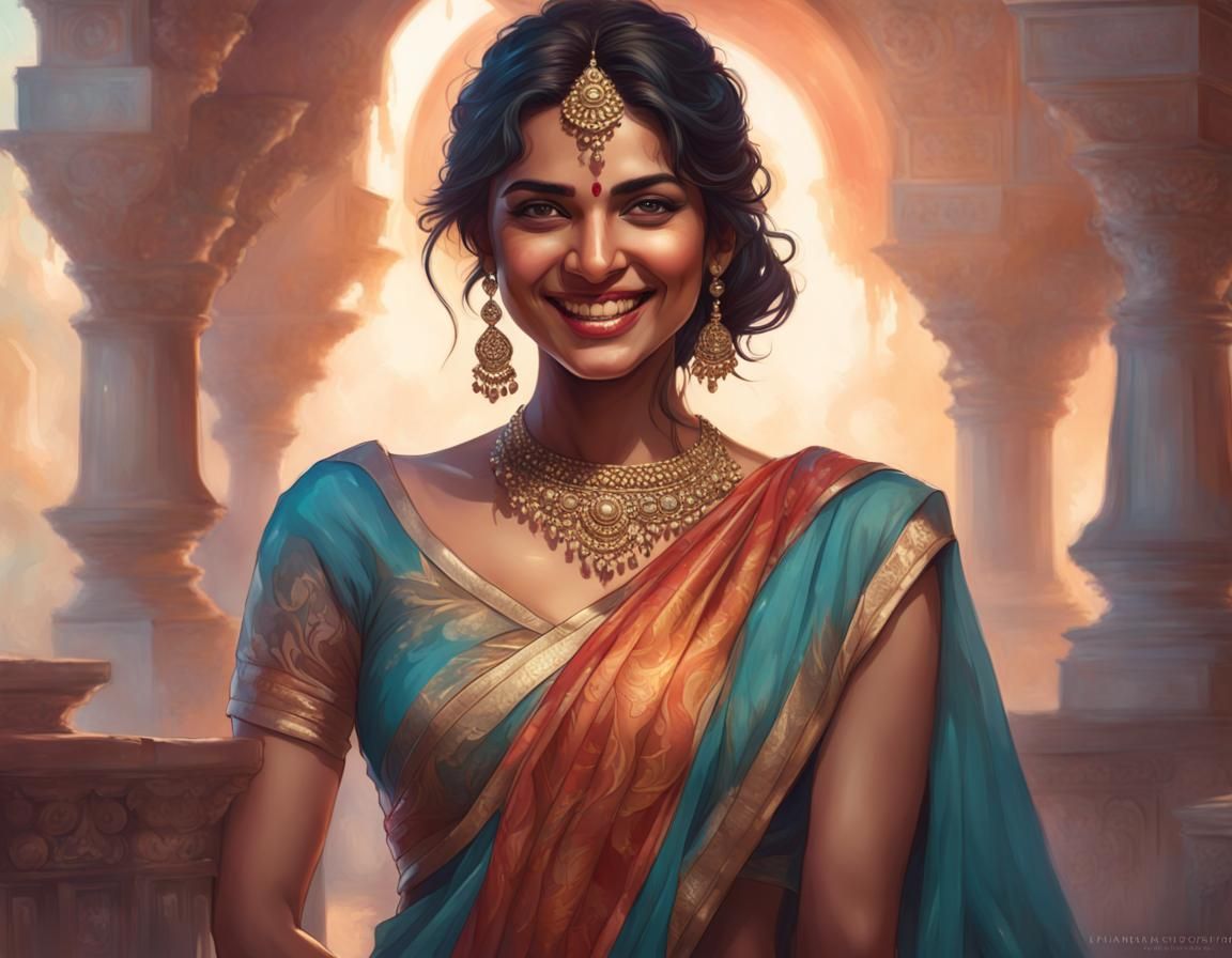 Beautiful Indian Woman in Saree: Hyperdetailed Portrait