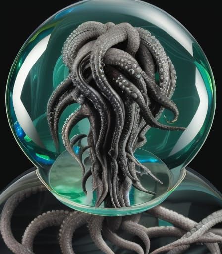 Cthulhu in Obsidian Crystal: Hyperrealistic Art Photo