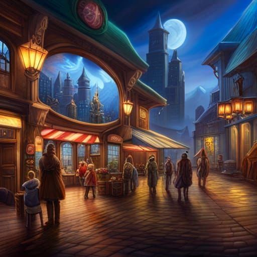 Fantasy Creatures in Cozy Night Cafe: Airbrush Art