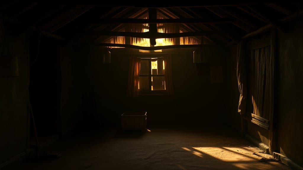 Cozy, Golden-Lit Hut Interior in Detailed Disney-Inspired St...