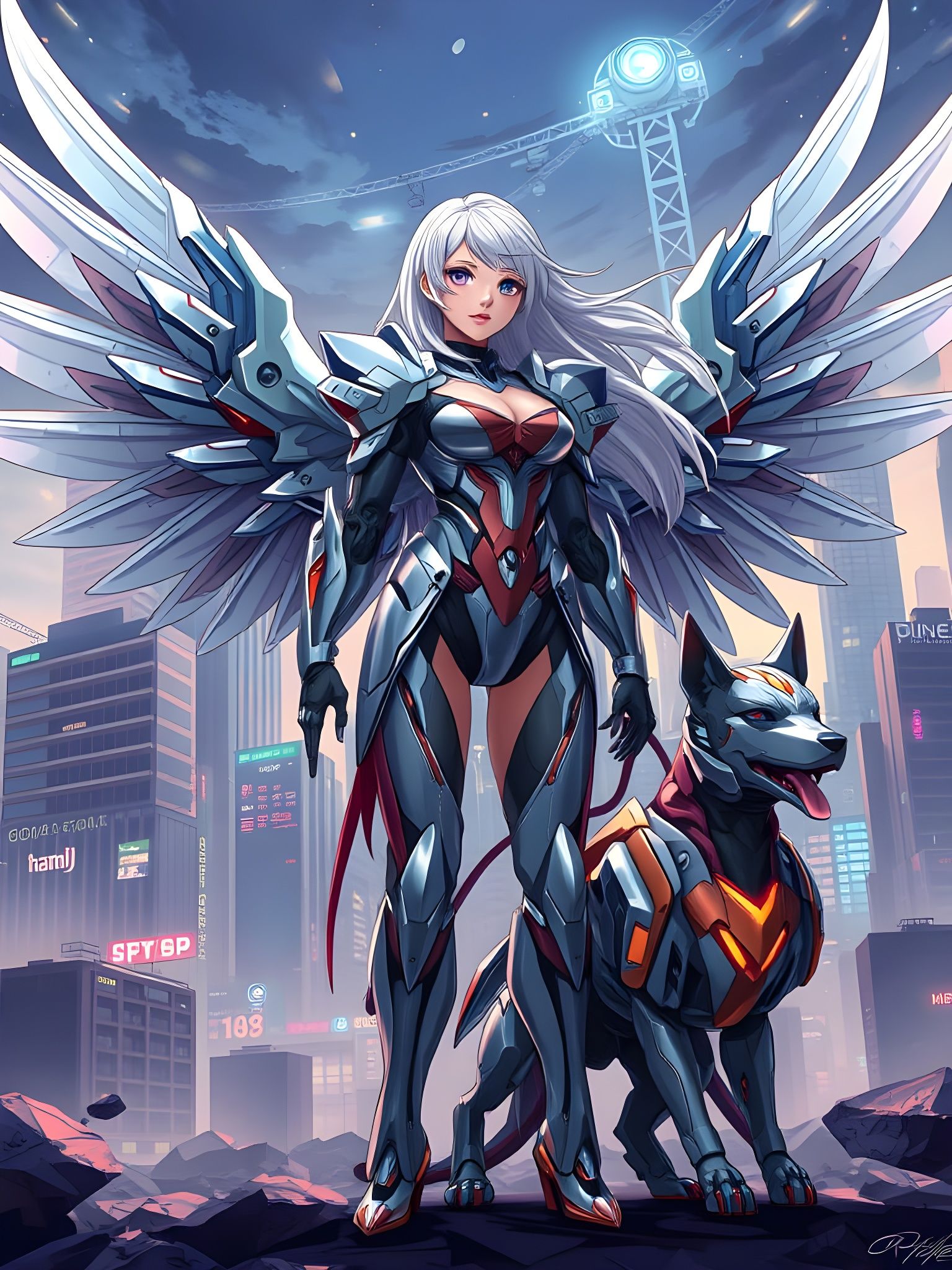 Cyborg Angel and Mecha Dog in Anime Glitch Art