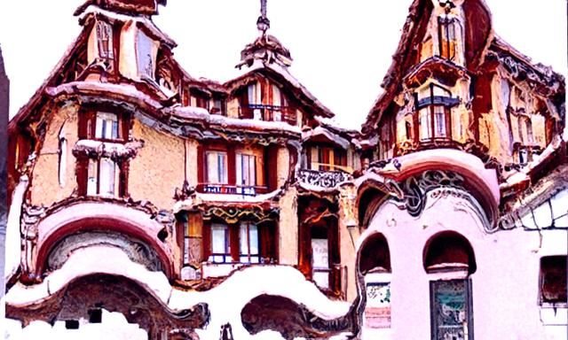 Mountain town in the Pyrenees art nouveau rococo architecture