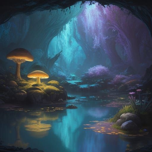 Bioluminescent Grotto: A Matte Painting Fantasy