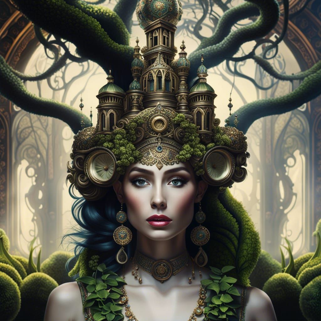 Surreal Woman-Head in Mushroom, Digital Matte Painting