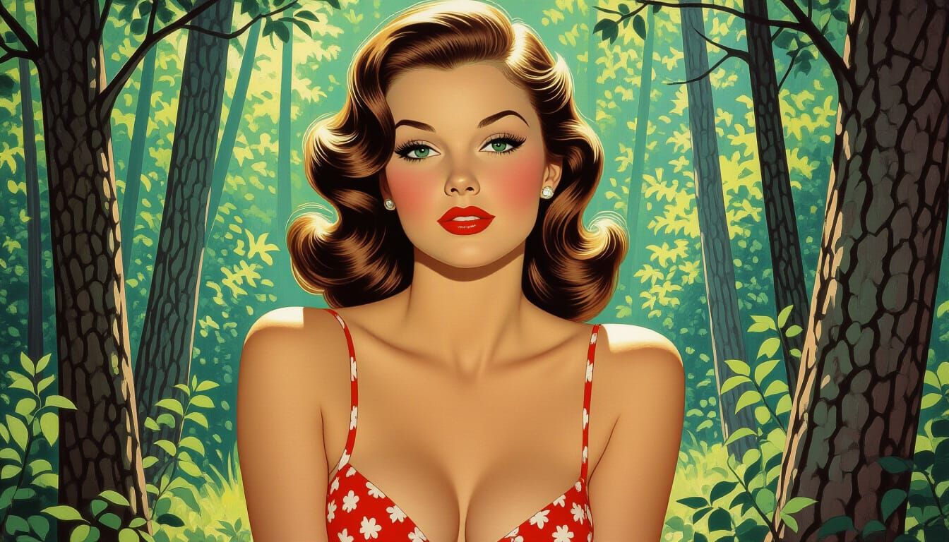 Woman in Woods, Gil Elvgren Style Pin-Up