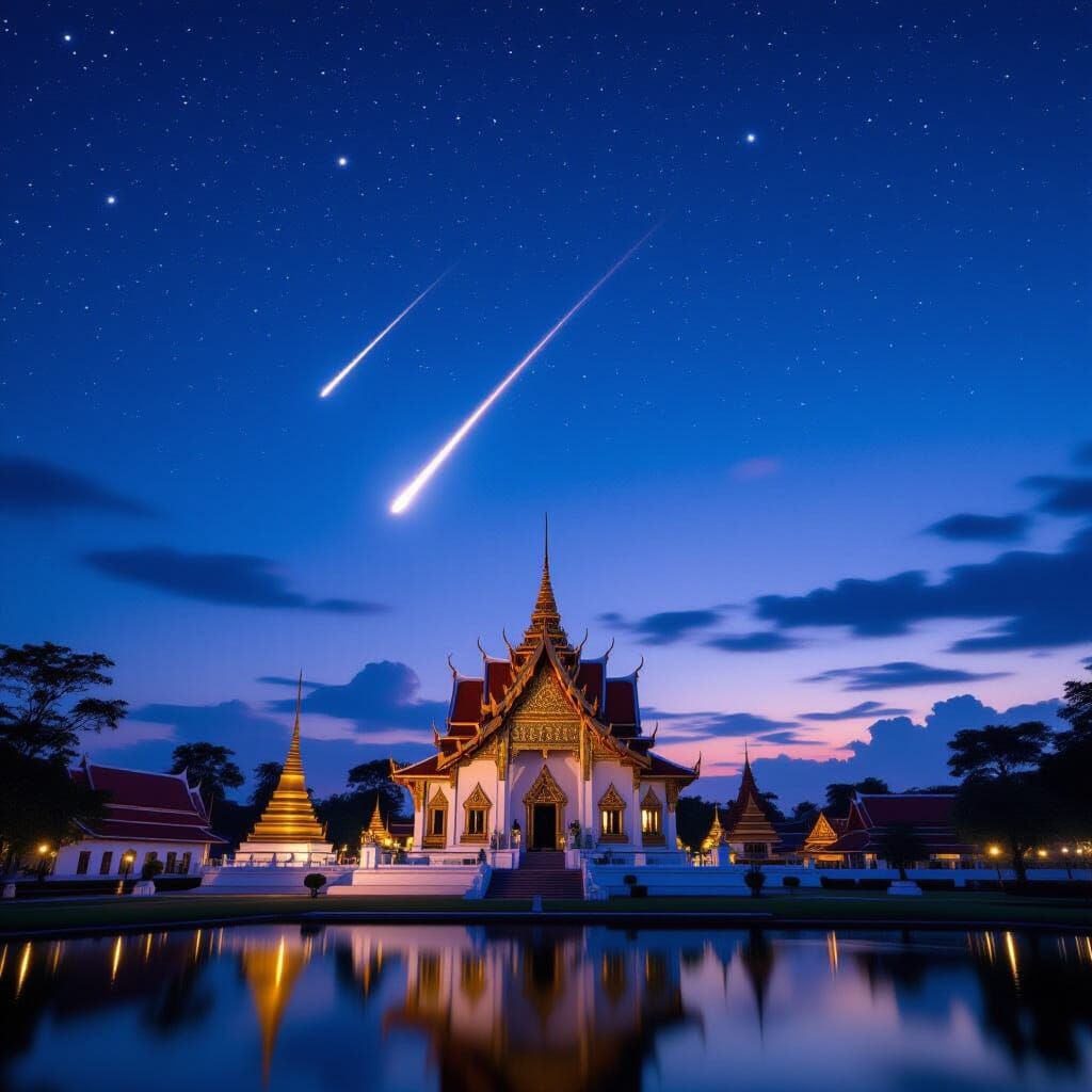 Shooting Star Over Chiang Mai Temple