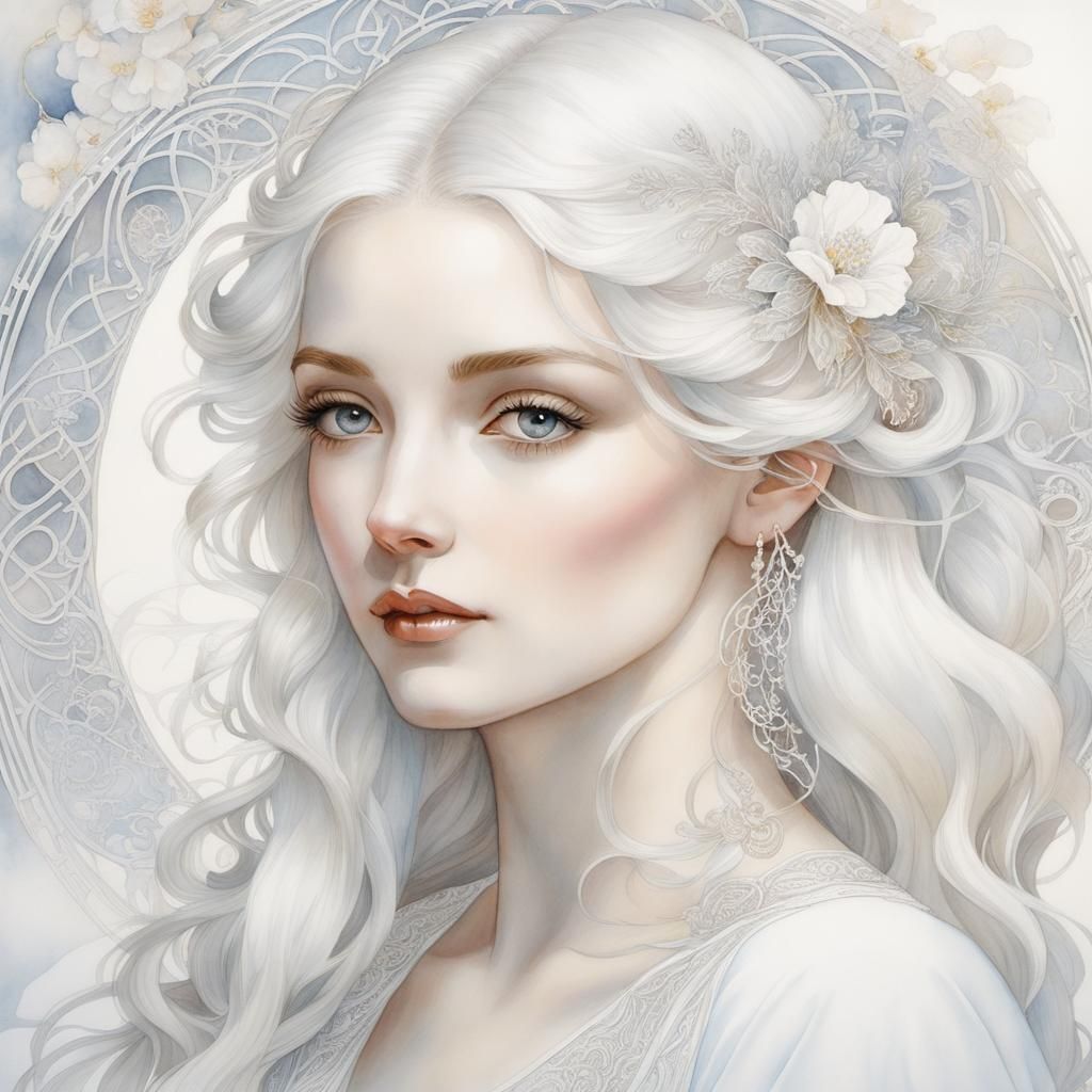 Elegant Watercolor Portrait of a White Lady