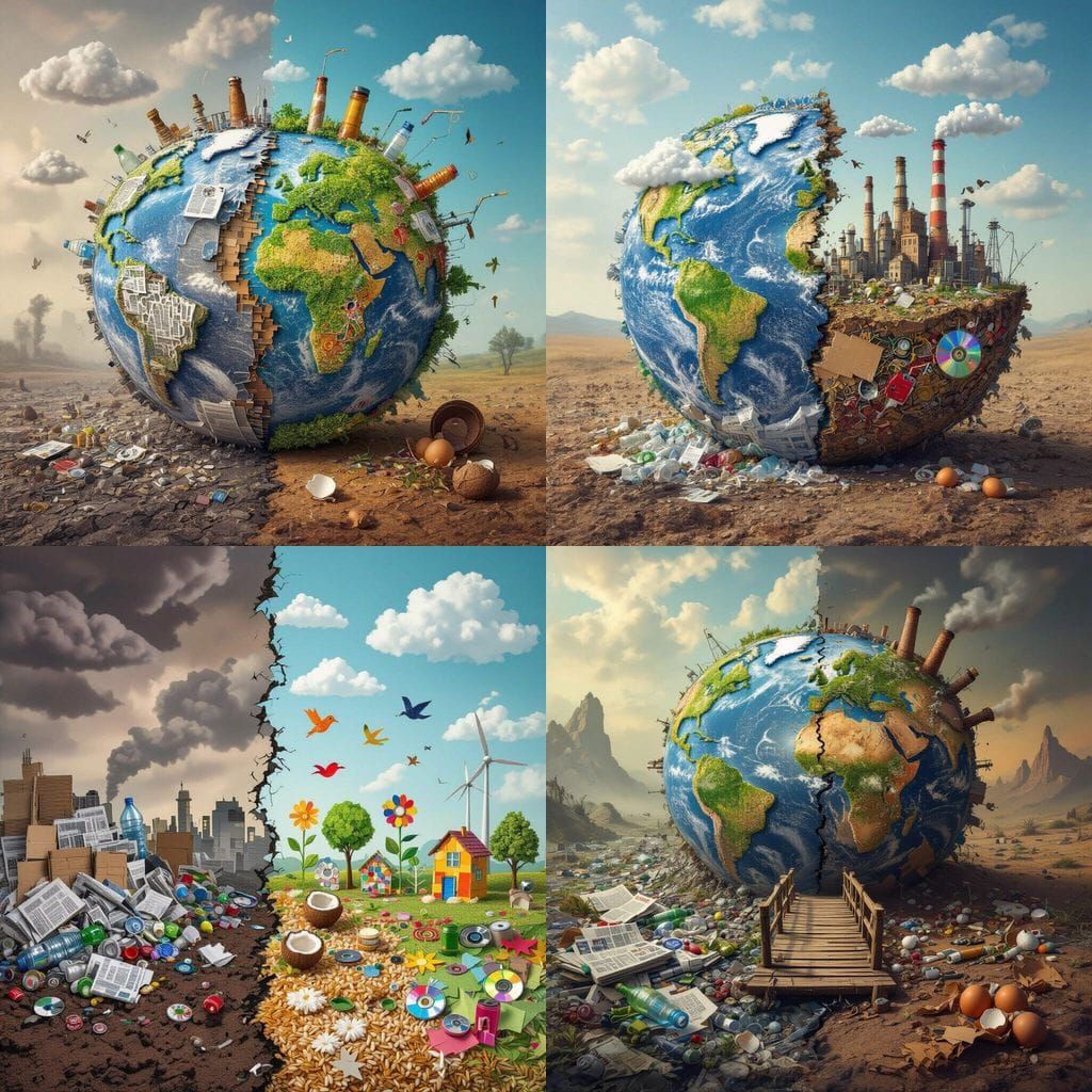Earth Divided: Pollution vs Sustainability Artwork