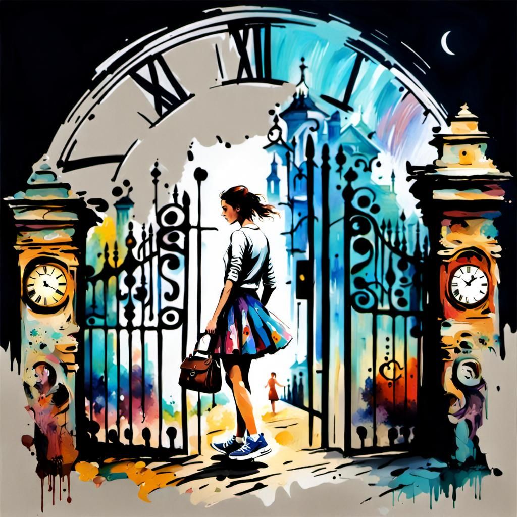 Time Gate Painting in Style of Marc Chagall