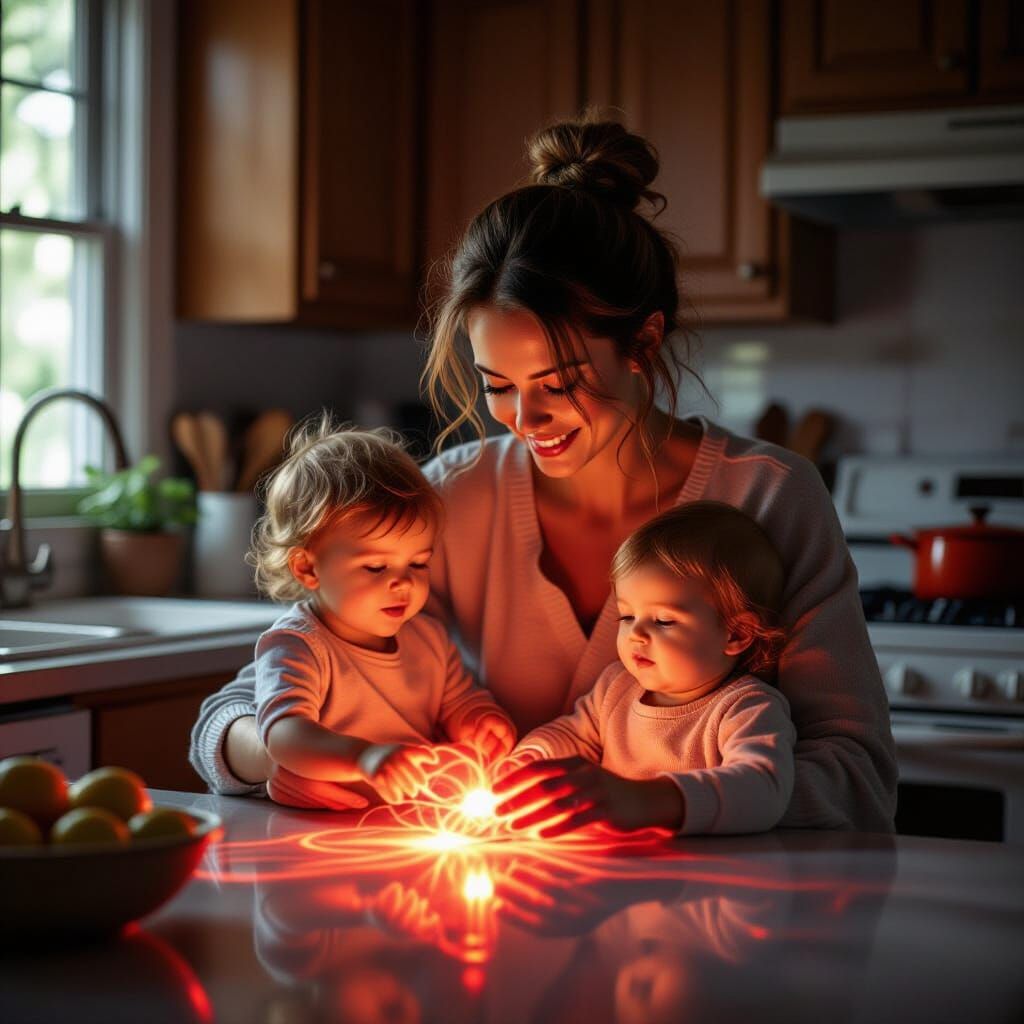Mystical Kitchen Scene with Kirlian Energy Auras