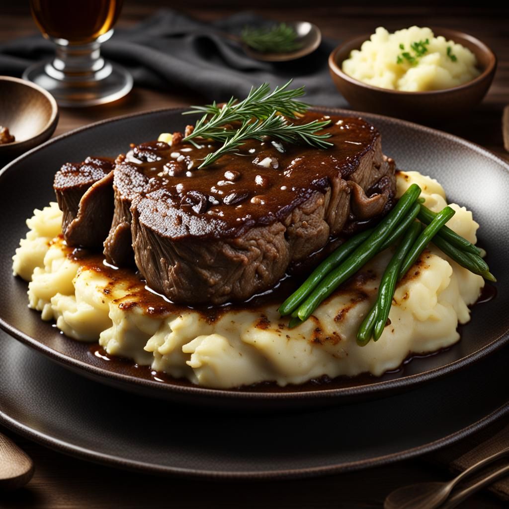 Braised Liver and Mashed Potatoes: Cinematic Digital Art