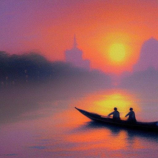 Bangkok Sunset on Chaophraya River in Fantasy Style