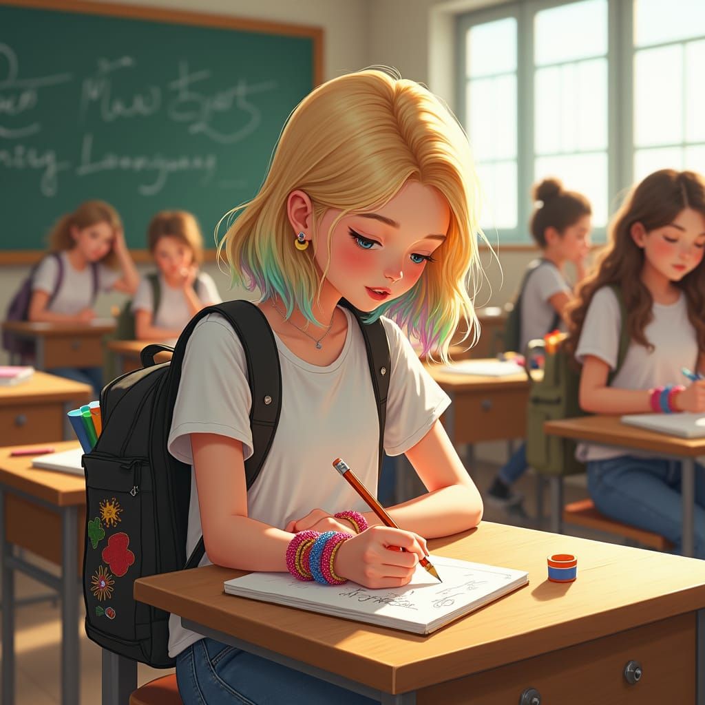 Student Spark Doodles in Nostalgic Classroom Scene