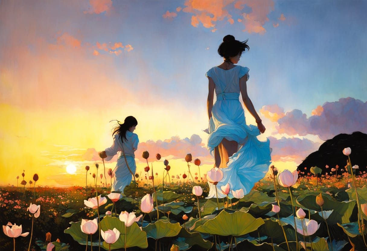 Luminous Lotus Flower in Art Nouveau Style