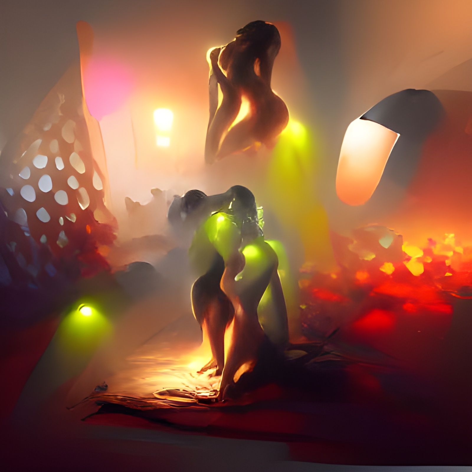 Figures Engulfed by Volumetric Light in Detailed Painting