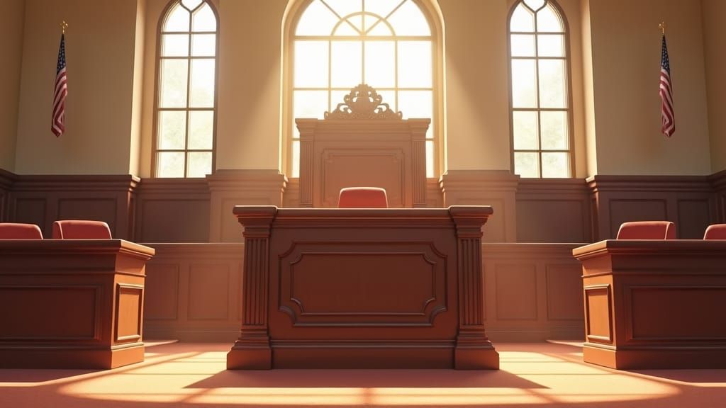 Sunlit Witness Stand in Anime Art Style