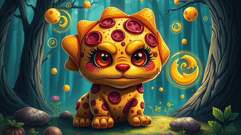 Funky Pizza Creature in Psychedelic Graffiti Art