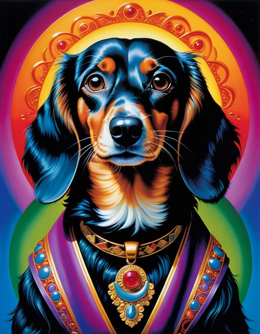 Majestic Long-Haired Dachshund in Whimsical, Fantastical Art