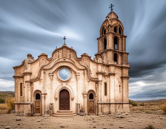 Eerie Old West Church with Gravestones