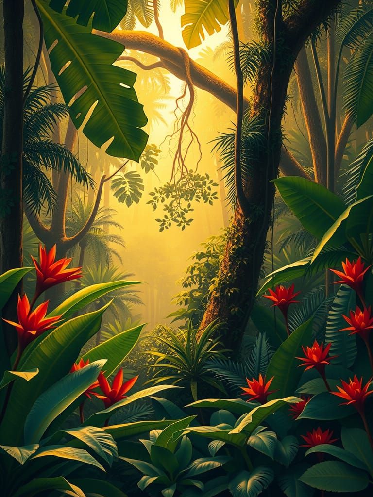 Exotic Amazon Rainforest in Impressionist Style