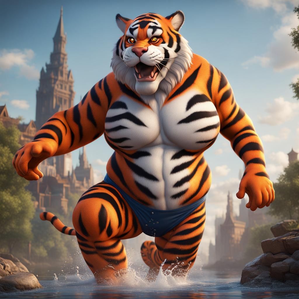 Realistic Anthropomorphic Tiger Character in Detailed Digita...