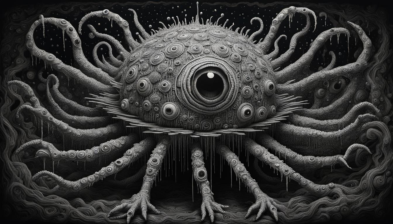 Beholder Sculpture in Xylographic Vaporwave Style