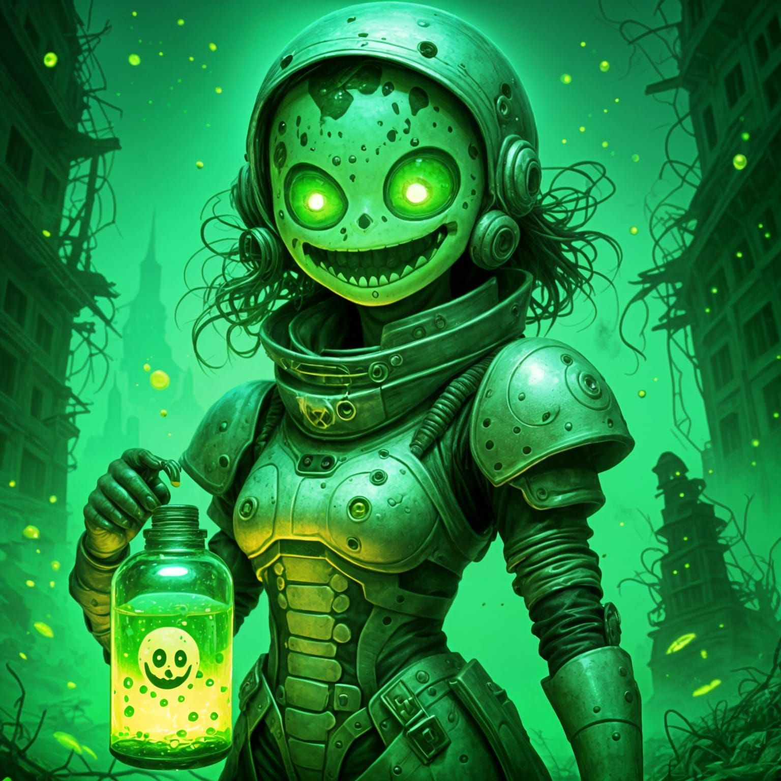 Friendly Witch with Glowing Eyes and Bubbling Potion