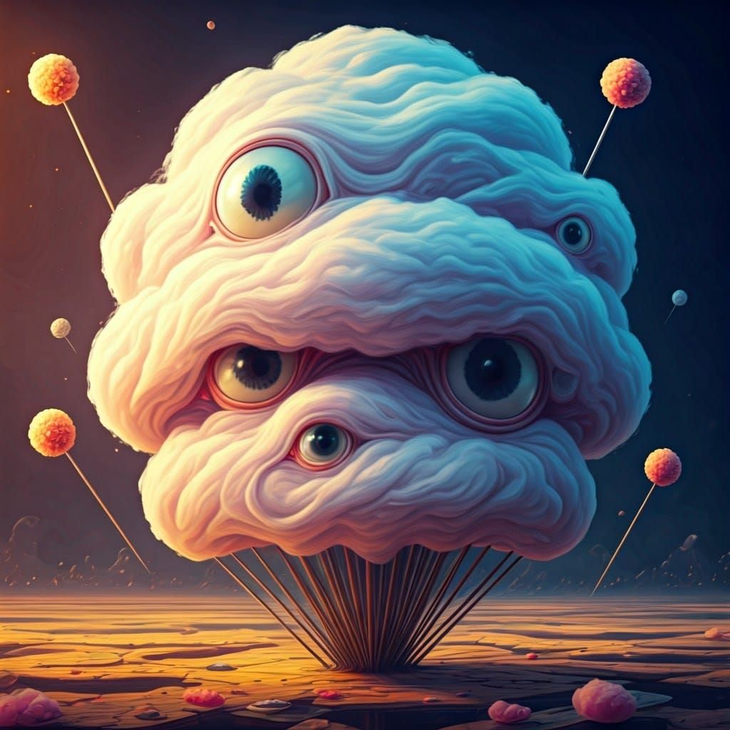 Surreal Cotton Candy Explosion with Croquet-Playing Gophers