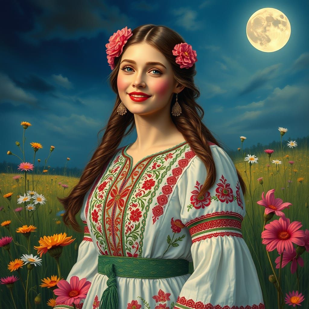 Slavic Goddess Under the Full Moon