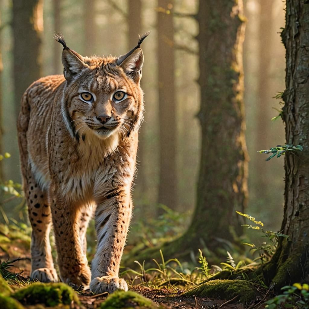 Lynx Walking Through Misty Forest: Wildlife Photography