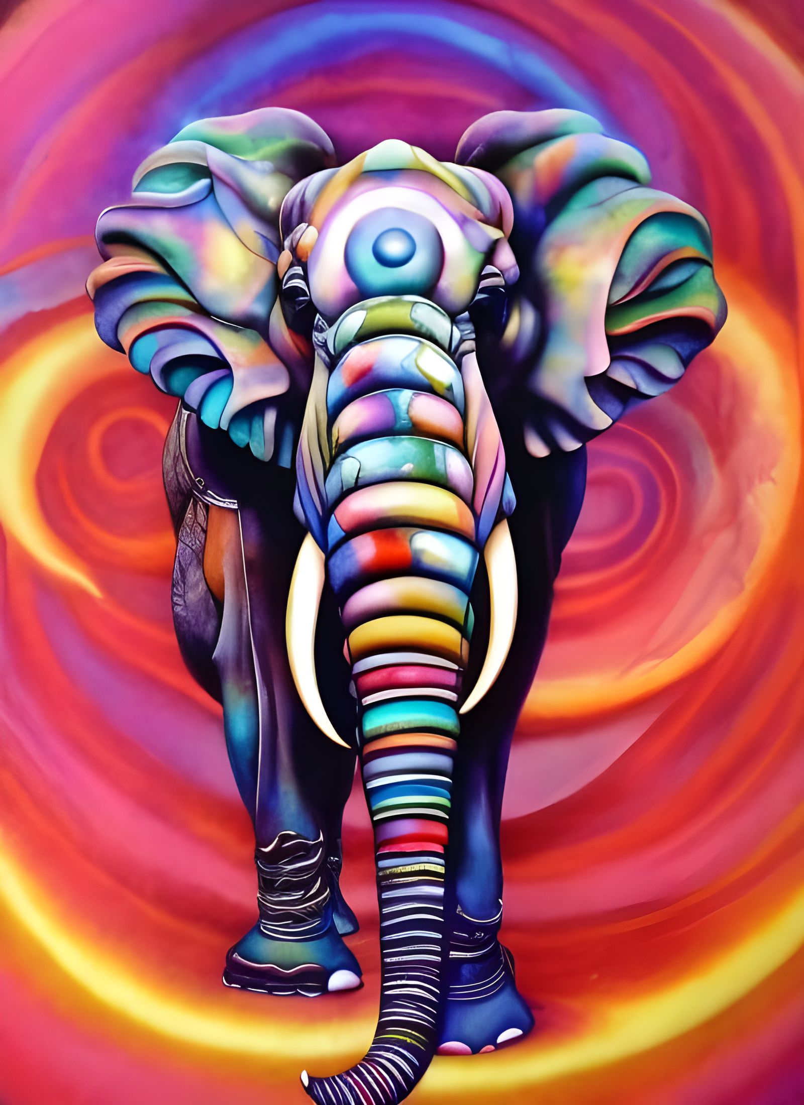 Psychedelic Elephant Portrait in Art Nouveau Style