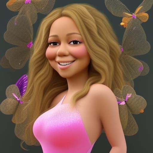 Mariah Carey Surrounded by Butterflies: 3D Digital Art